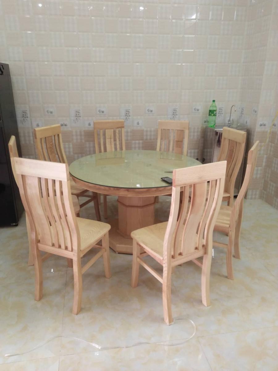 Bộ Bàn Ghế Gỗ Sồi Nga Tròn 6 Ghế Màu Tự Nhiên Hải Phòng